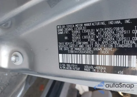 2005 Toyota Tundra Access Cab Sr5 from USA, damaged, VIN 5TBBT44135S456923